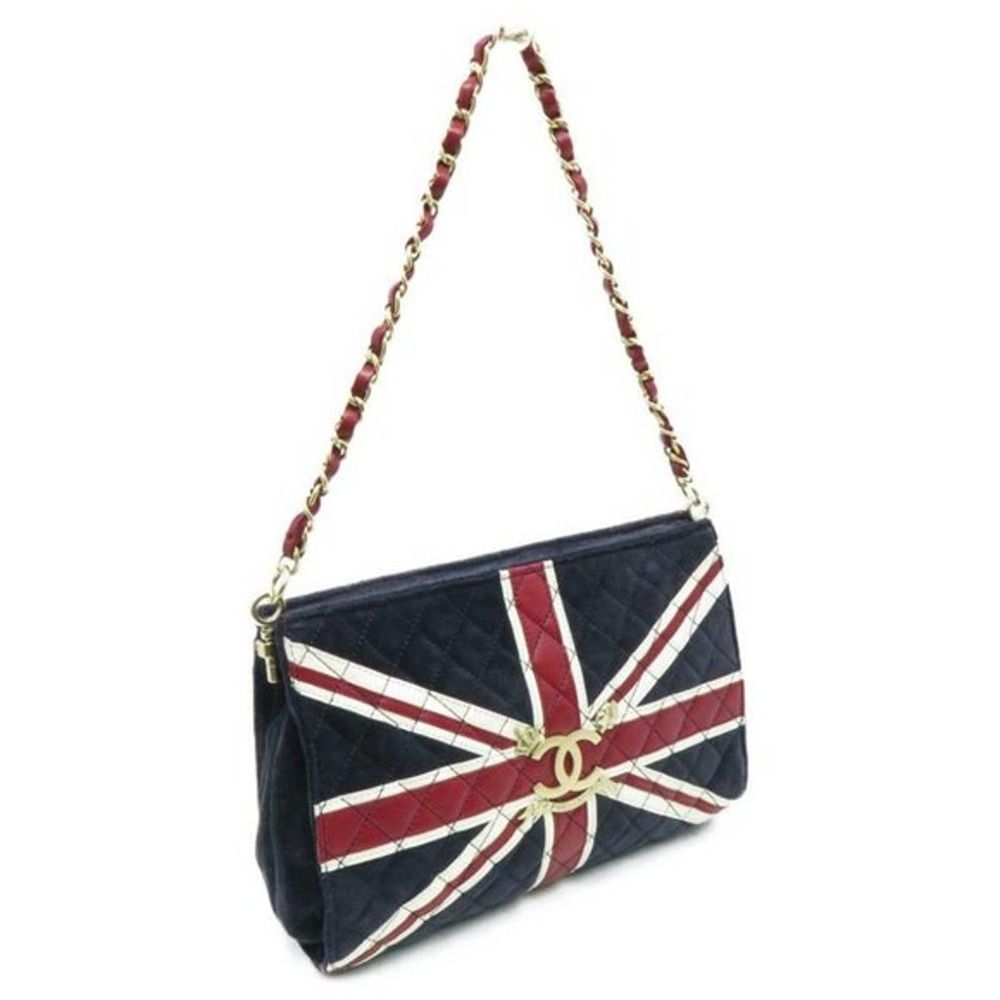 ❌❌ CHANEL Union Jack UK Bag British Flag suede vintage London CC Shoulder/clutch - Picture 2 of 16